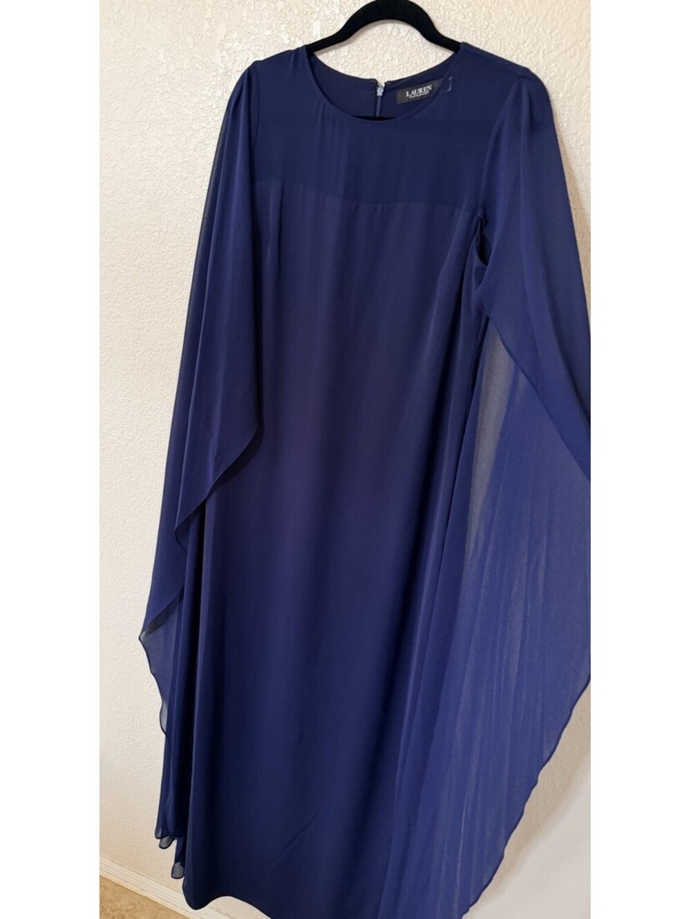 New Lauren Ralph Lauren Lavati Capelet Gown In Navy Blue Size 8 $265 - Picture 7 of 12